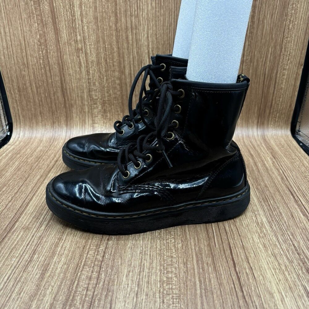 Dr Martens Black Zavala Boots Patent Leather Women's Size 7‎ Mens Size 6 - Picture 4 of 9